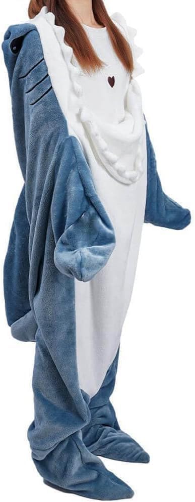 inkArts Shark Blanket Hoodie Onesie for Adult & Kid, Wearable Shark Sleeping Bag, Soft Cozy Onesie Costume