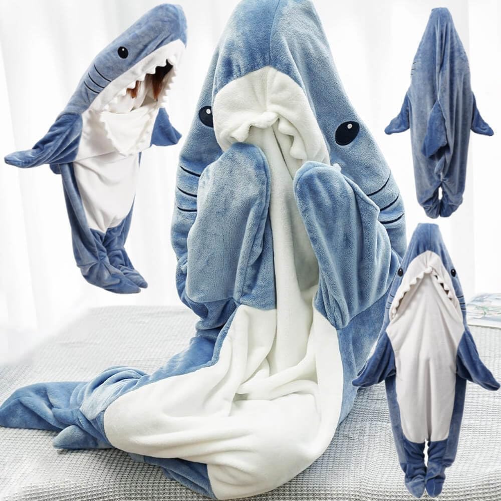 inkArts Shark Blanket Hoodie Onesie for Adult & Kid, Wearable Shark Sleeping Bag, Soft Cozy Onesie Costume