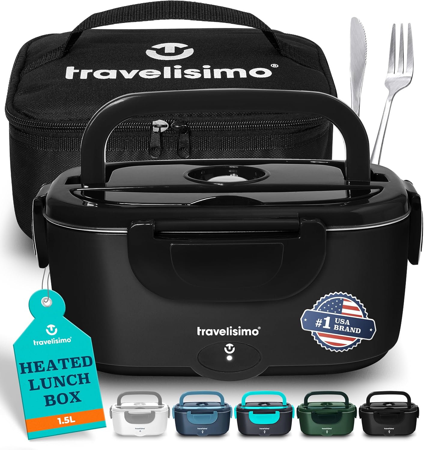 TRAVELISIMO Electric Lunch Box for Adults 80W Heated Lunch Box For Men 1.5L Stainless Steel Portable Food Warmer, 12/24/110V Electric Food Warmers for Travel & Work, Loncheras Para Hombres de Trabajo