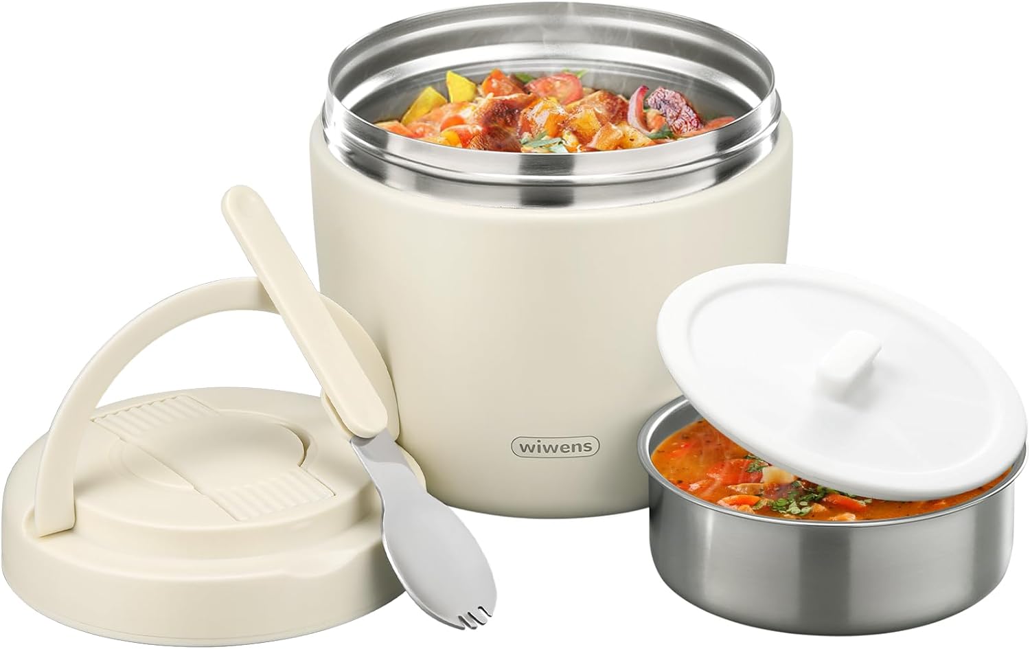 wiwens Thermo Food Jar for Hot Food Adults 32OZ Soup Thermo Lunch Containers Wide Mouth Vacuum Insulated Stainless Steel Leakproof Bento Box with Spoon (Black)