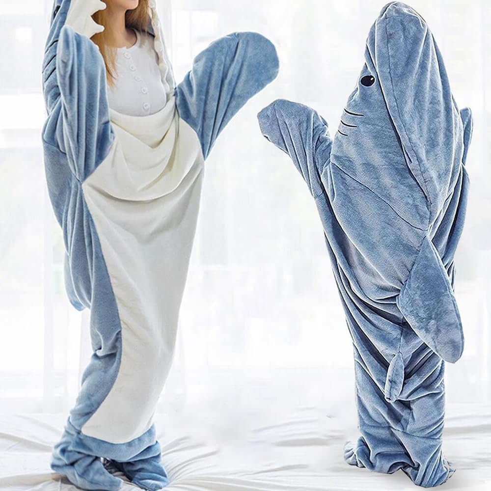inkArts Shark Blanket Hoodie Onesie for Adult & Kid, Wearable Shark Sleeping Bag, Soft Cozy Onesie Costume