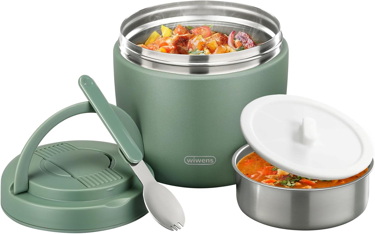 wiwens Thermo Food Jar for Hot Food Adults 32OZ Soup Thermo Lunch Containers Wide Mouth Vacuum Insulated Stainless Steel Leakproof Bento Box with Spoon (Black)