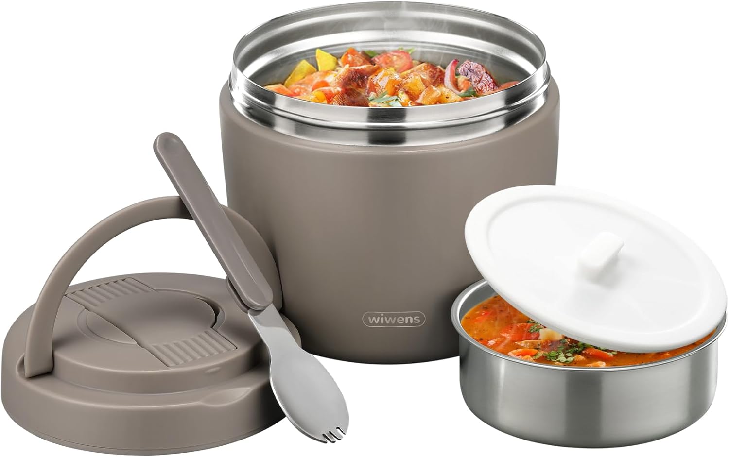 wiwens Thermo Food Jar for Hot Food Adults 32OZ Soup Thermo Lunch Containers Wide Mouth Vacuum Insulated Stainless Steel Leakproof Bento Box with Spoon (Black)