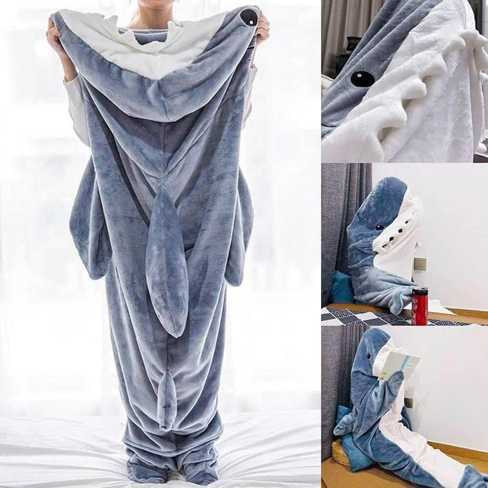 inkArts Shark Blanket Hoodie Onesie for Adult & Kid, Wearable Shark Sleeping Bag, Soft Cozy Onesie Costume