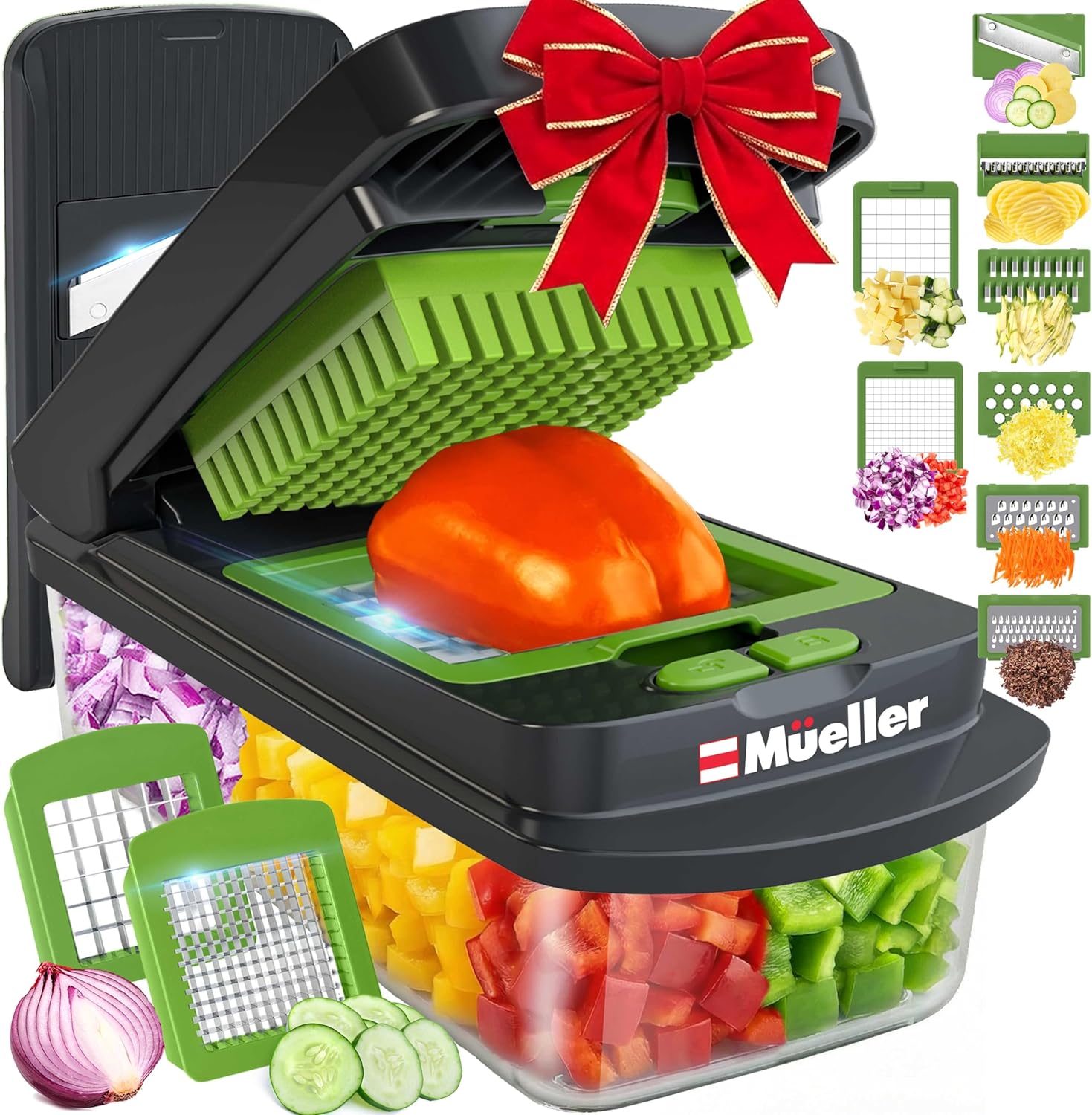 Mueller The Real Original Pro Chopper since 2013 Vegetable Chopper Mandoline Slicer, 8 Blade Food Veggie Chopper Onion Vegetable Cutter with Container, Kitchen Gadgets & Essentials, (10 in 1)