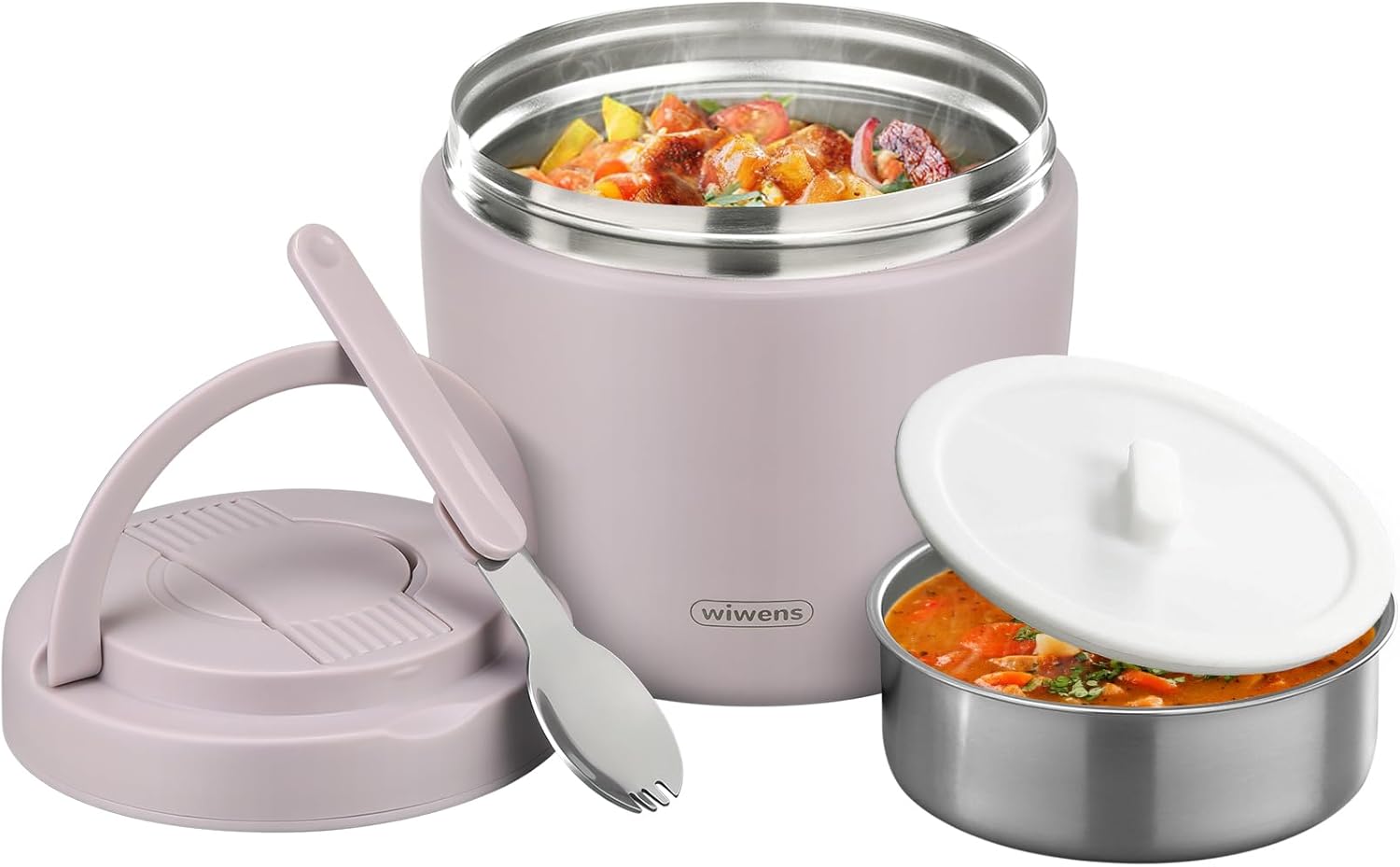 wiwens Thermo Food Jar for Hot Food Adults 32OZ Soup Thermo Lunch Containers Wide Mouth Vacuum Insulated Stainless Steel Leakproof Bento Box with Spoon (Black)