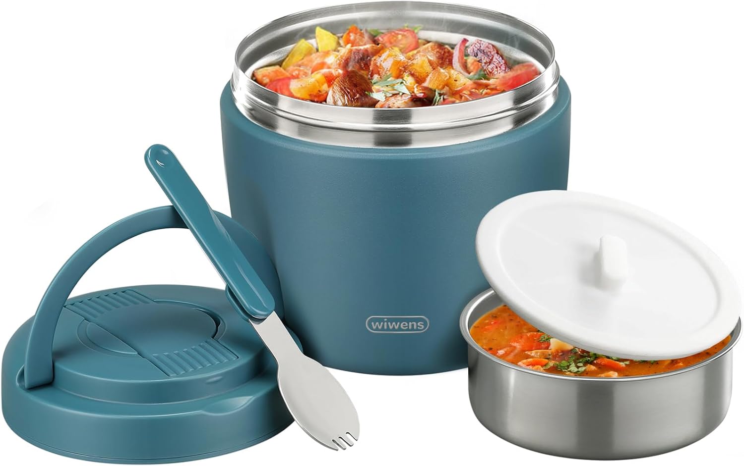 wiwens Thermo Food Jar for Hot Food Adults 32OZ Soup Thermo Lunch Containers Wide Mouth Vacuum Insulated Stainless Steel Leakproof Bento Box with Spoon (Black)