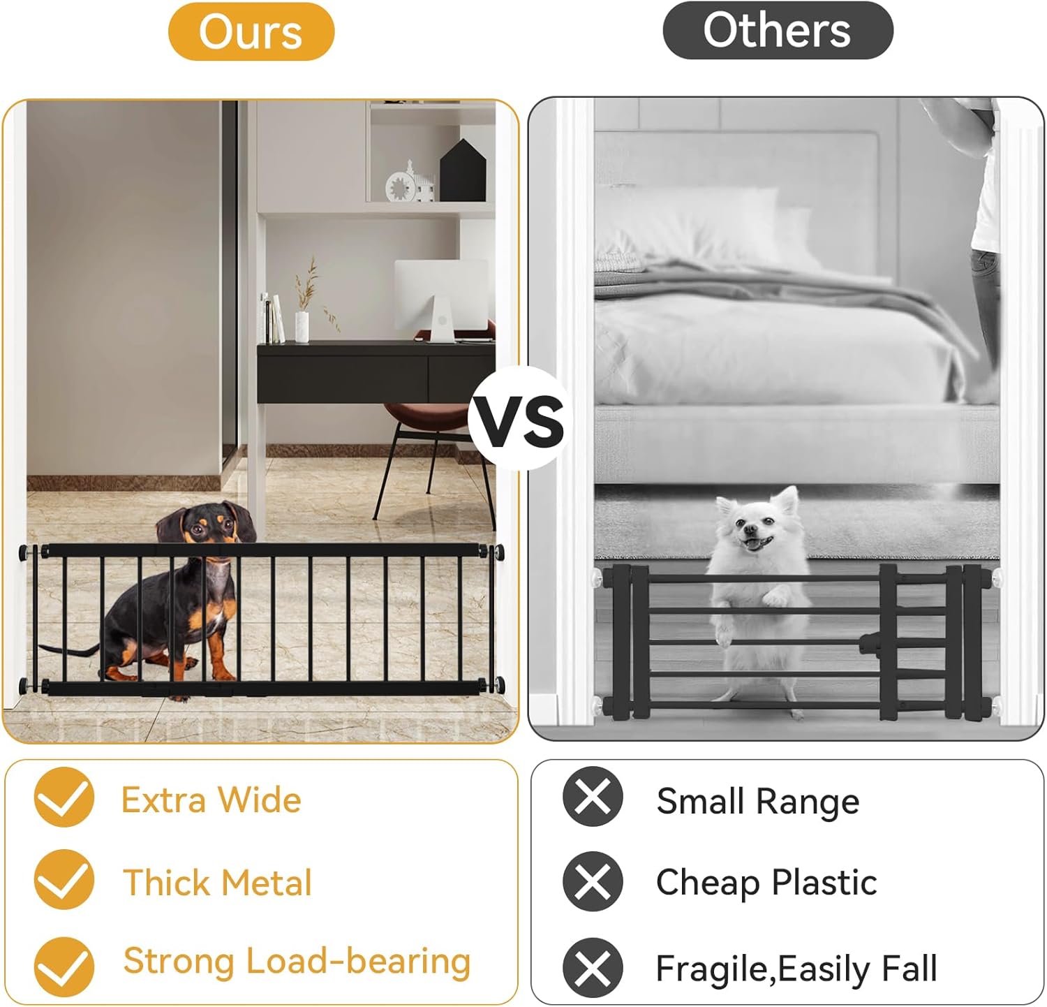 Fldofaves Dog Gate - 18-45 Adjustable Extra Wide Metal Baby Gate to Step Over, 10 Tall Small Pet Gate with 3 Extension Kits, Pressure Mounted for Doorways & Stairs