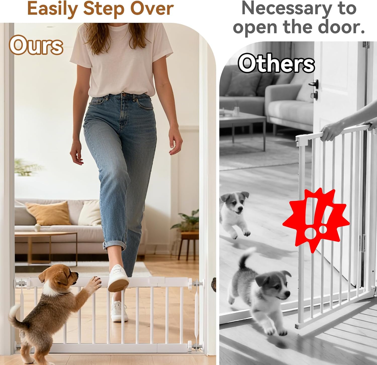 Fldofaves Dog Gate - 18-45 Adjustable Extra Wide Metal Baby Gate to Step Over, 10 Tall Small Pet Gate with 3 Extension Kits, Pressure Mounted for Doorways & Stairs
