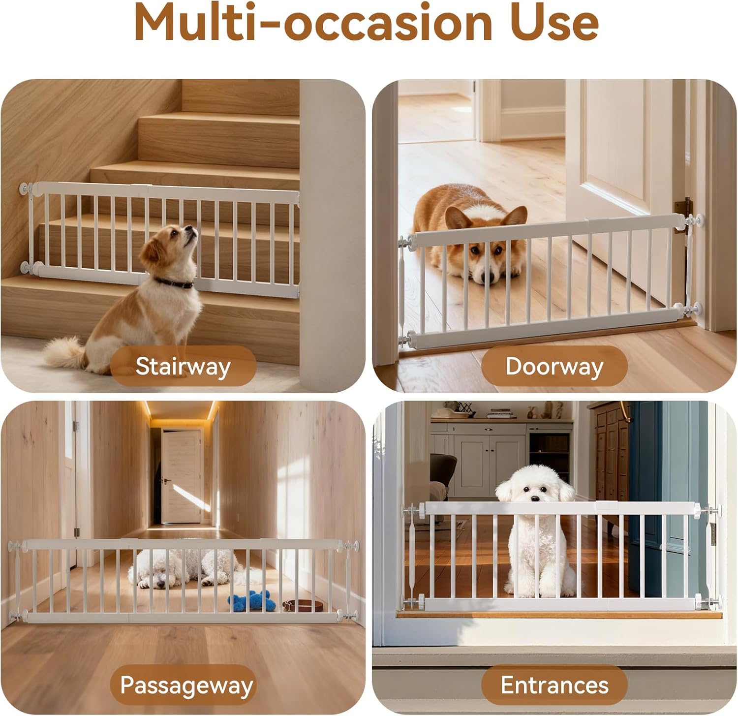 Fldofaves Dog Gate - 18-45 Adjustable Extra Wide Metal Baby Gate to Step Over, 10 Tall Small Pet Gate with 3 Extension Kits, Pressure Mounted for Doorways & Stairs