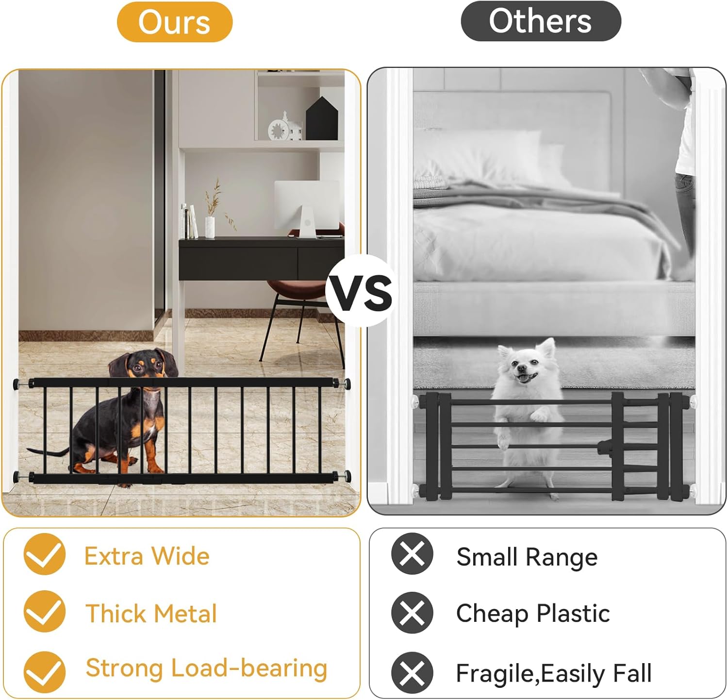 Fldofaves Dog Gate - 18-45 Adjustable Extra Wide Metal Baby Gate to Step Over, 10 Tall Small Pet Gate with 3 Extension Kits, Pressure Mounted for Doorways & Stairs