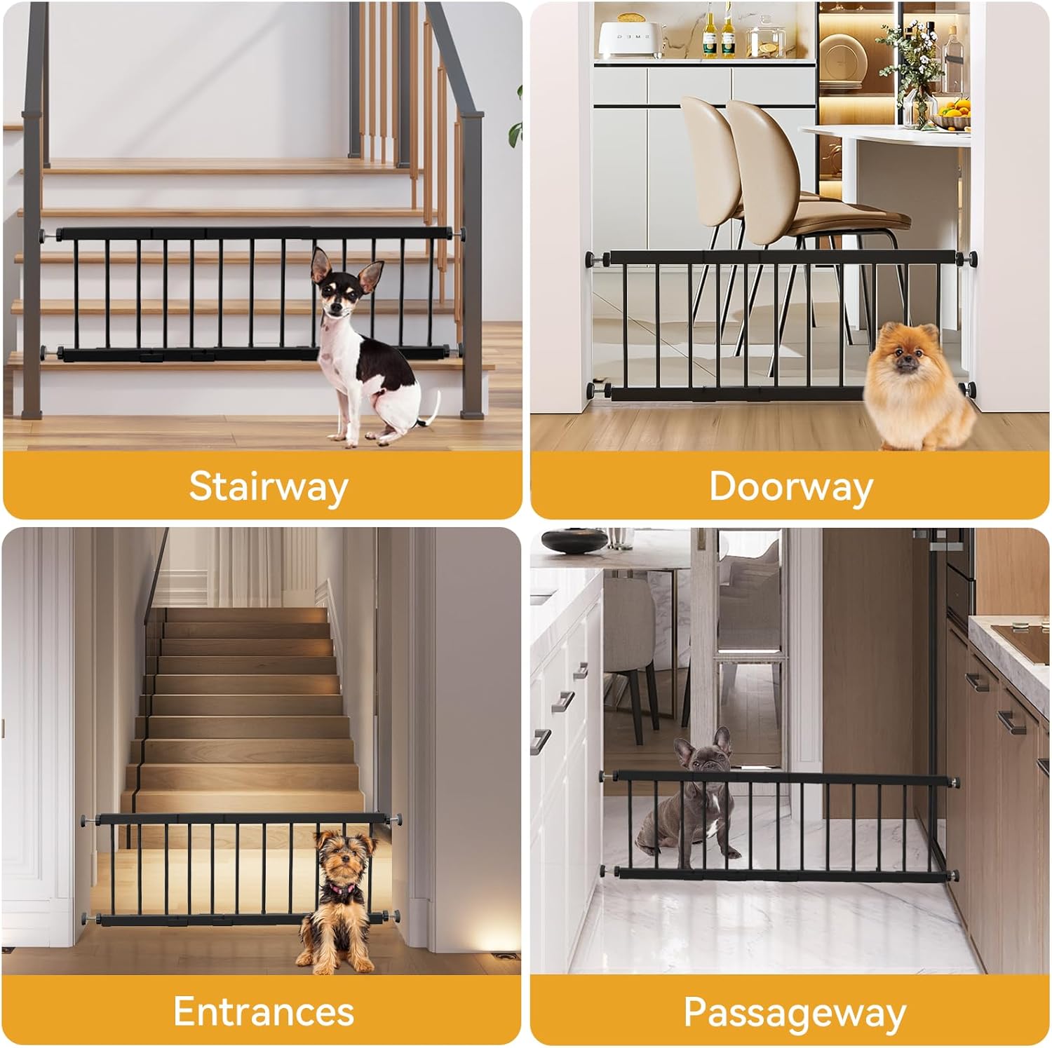 Fldofaves Dog Gate - 18-45 Adjustable Extra Wide Metal Baby Gate to Step Over, 10 Tall Small Pet Gate with 3 Extension Kits, Pressure Mounted for Doorways & Stairs