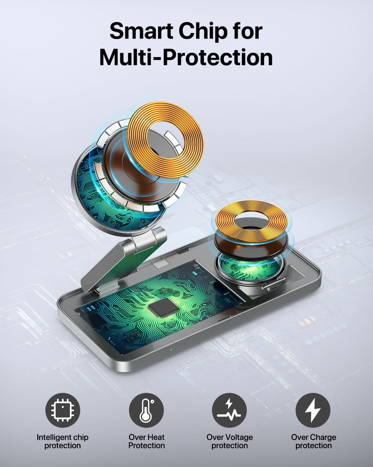 UEQ Foldable 3 in 1 Wireless Charging Station for Apple Magsafe Charger Stand,Fast Magnetic Wireless Charger Station for iPhone 17 Air 16 15 14 13 12 Series,Airpods Pro,Apple Watch Ultra (Pure Black)