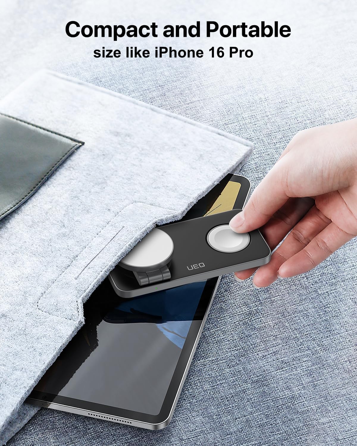 UEQ Foldable 3 in 1 Wireless Charging Station for Apple Magsafe Charger Stand,Fast Magnetic Wireless Charger Station for iPhone 17 Air 16 15 14 13 12 Series,Airpods Pro,Apple Watch Ultra (Pure Black)