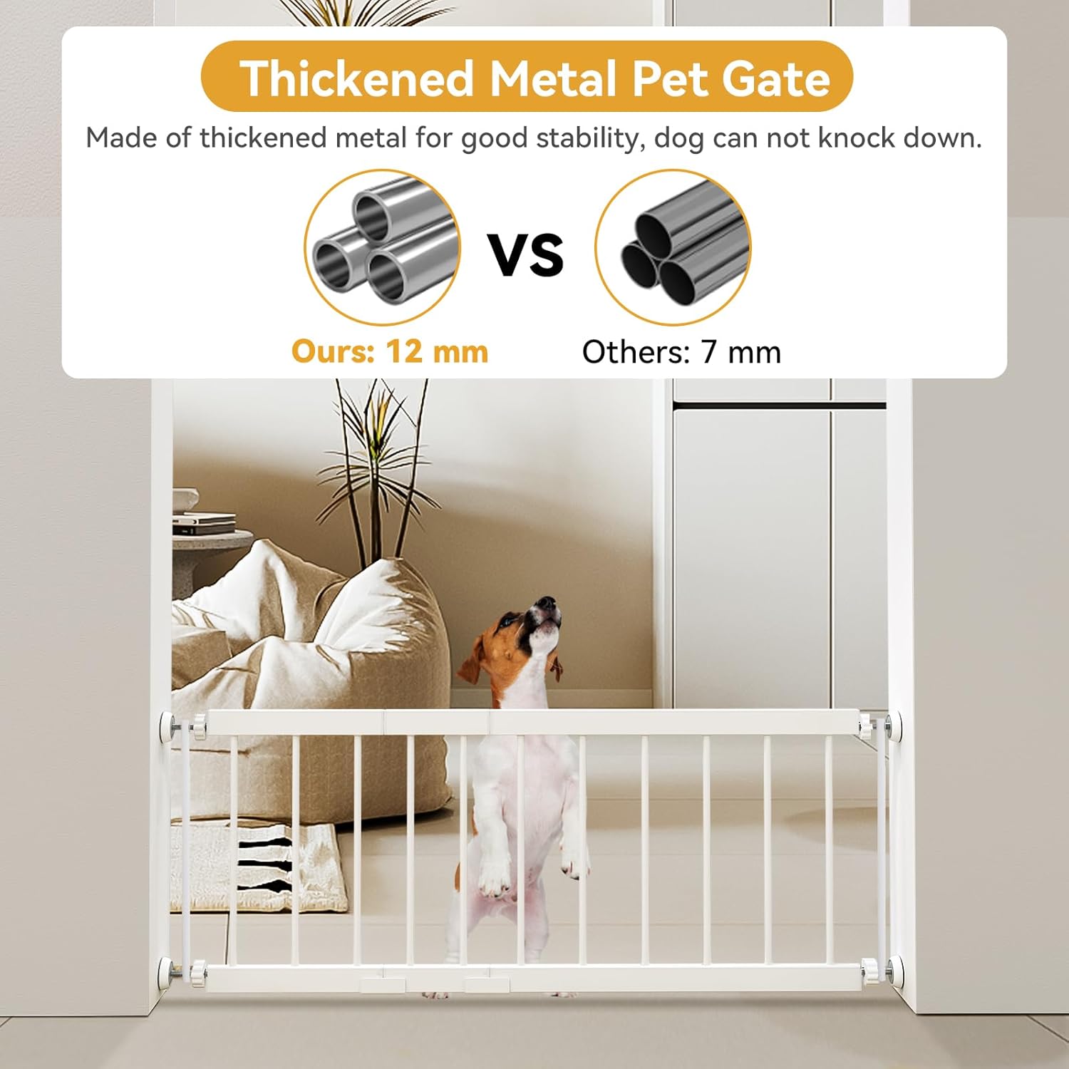 Fldofaves Dog Gate - 18-45 Adjustable Extra Wide Metal Baby Gate to Step Over, 10 Tall Small Pet Gate with 3 Extension Kits, Pressure Mounted for Doorways & Stairs