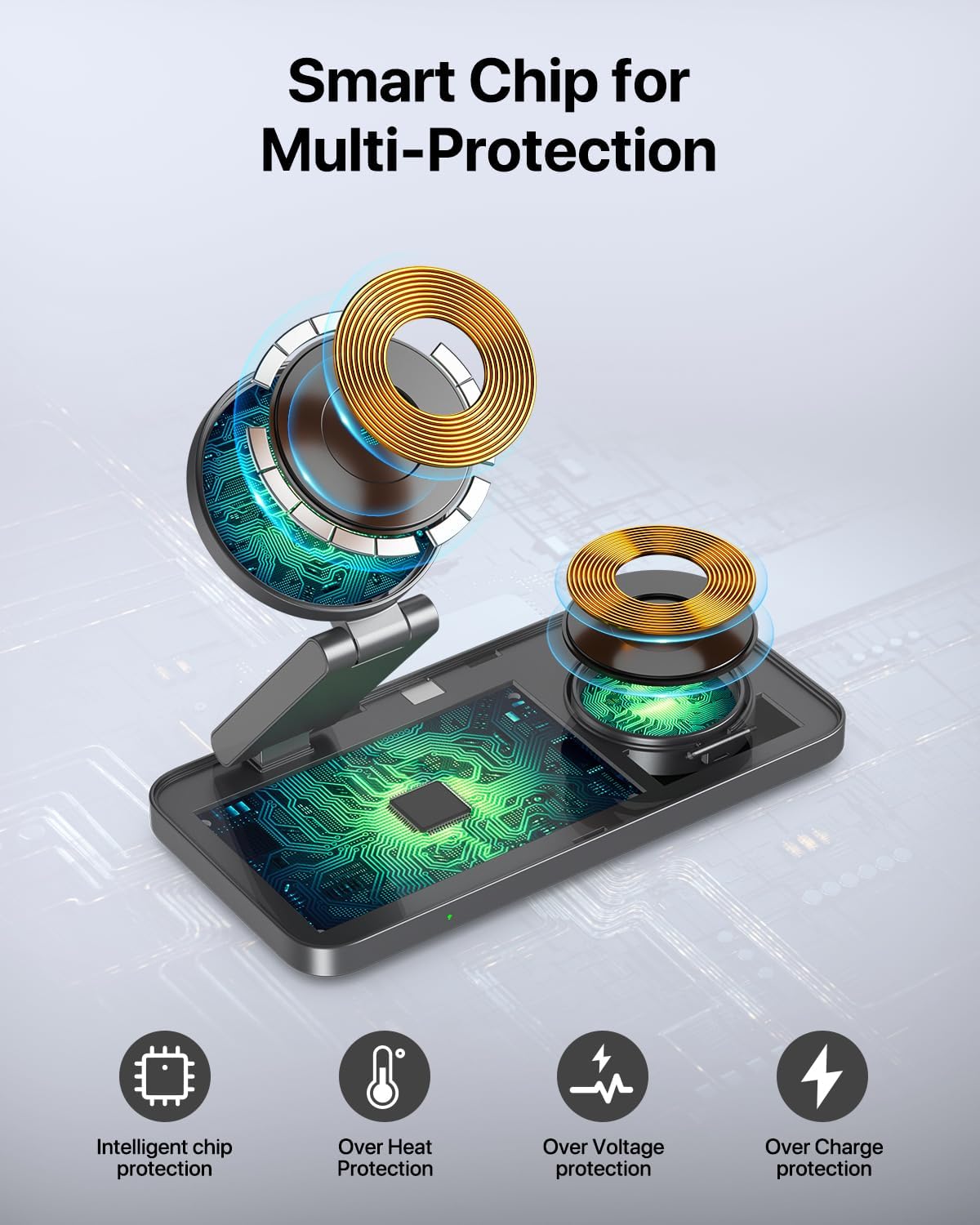 UEQ Foldable 3 in 1 Wireless Charging Station for Apple Magsafe Charger Stand,Fast Magnetic Wireless Charger Station for iPhone 17 Air 16 15 14 13 12 Series,Airpods Pro,Apple Watch Ultra (Pure Black)