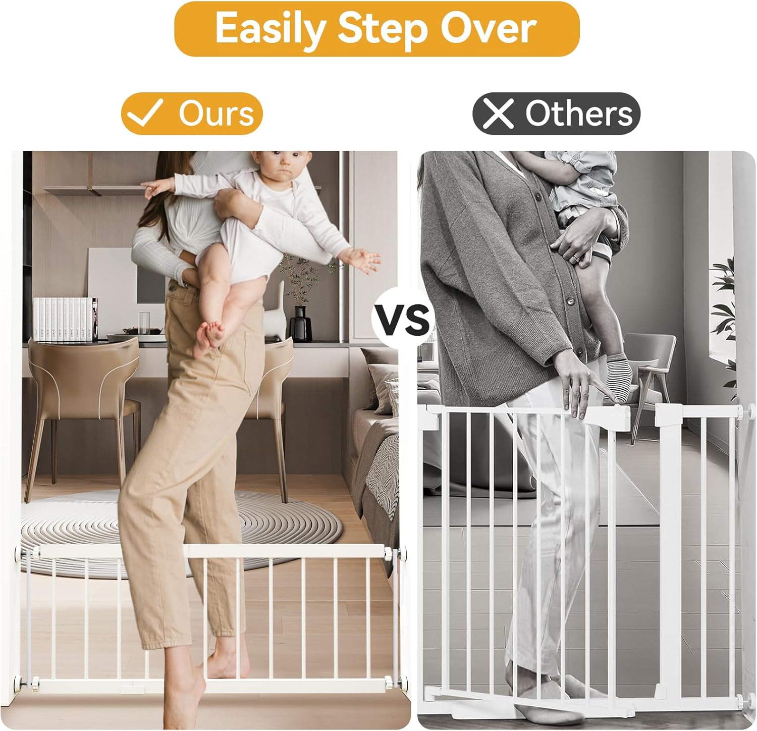 Fldofaves Dog Gate - 18-45 Adjustable Extra Wide Metal Baby Gate to Step Over, 10 Tall Small Pet Gate with 3 Extension Kits, Pressure Mounted for Doorways & Stairs