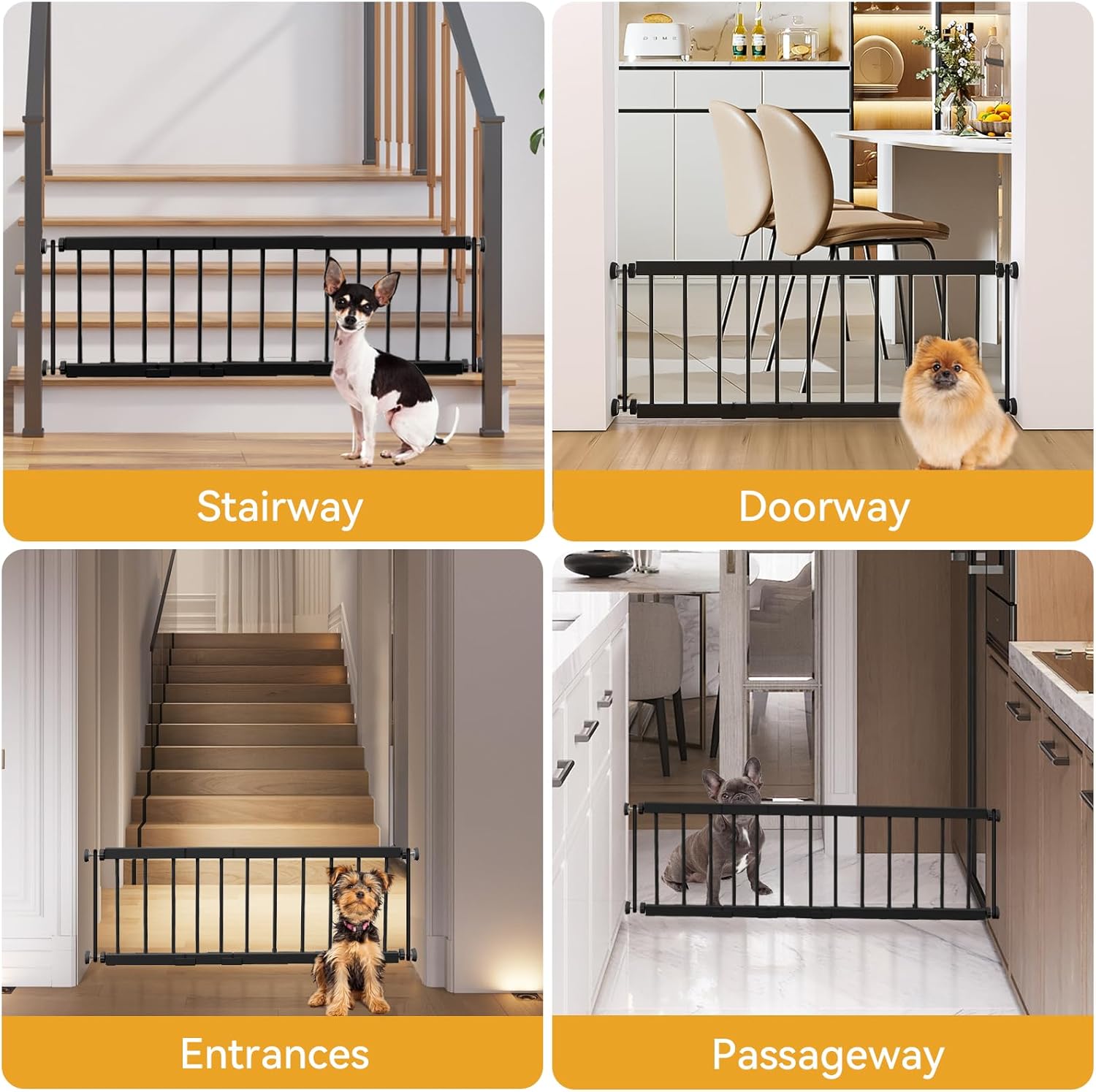 Fldofaves Dog Gate - 18-45 Adjustable Extra Wide Metal Baby Gate to Step Over, 10 Tall Small Pet Gate with 3 Extension Kits, Pressure Mounted for Doorways & Stairs