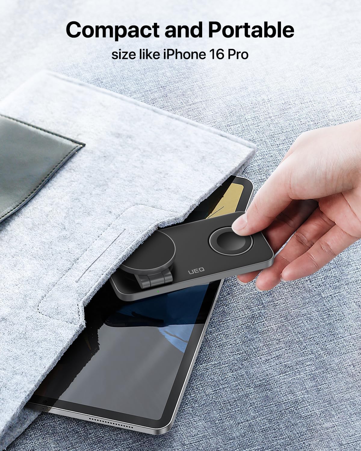 UEQ Foldable 3 in 1 Wireless Charging Station for Apple Magsafe Charger Stand,Fast Magnetic Wireless Charger Station for iPhone 17 Air 16 15 14 13 12 Series,Airpods Pro,Apple Watch Ultra (Pure Black)