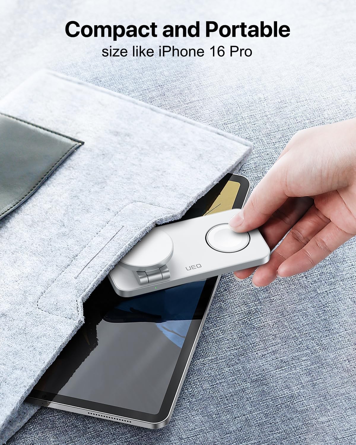 UEQ Foldable 3 in 1 Wireless Charging Station for Apple Magsafe Charger Stand,Fast Magnetic Wireless Charger Station for iPhone 17 Air 16 15 14 13 12 Series,Airpods Pro,Apple Watch Ultra (Pure Black)