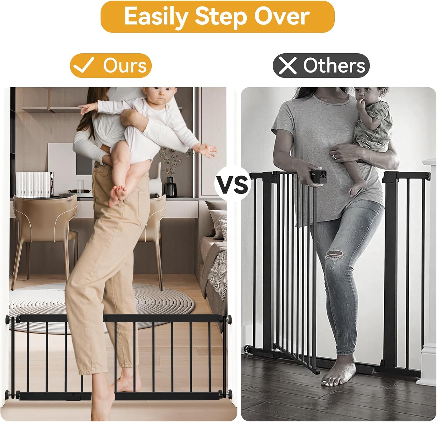 Fldofaves Dog Gate - 18-45 Adjustable Extra Wide Metal Baby Gate to Step Over, 10 Tall Small Pet Gate with 3 Extension Kits, Pressure Mounted for Doorways & Stairs