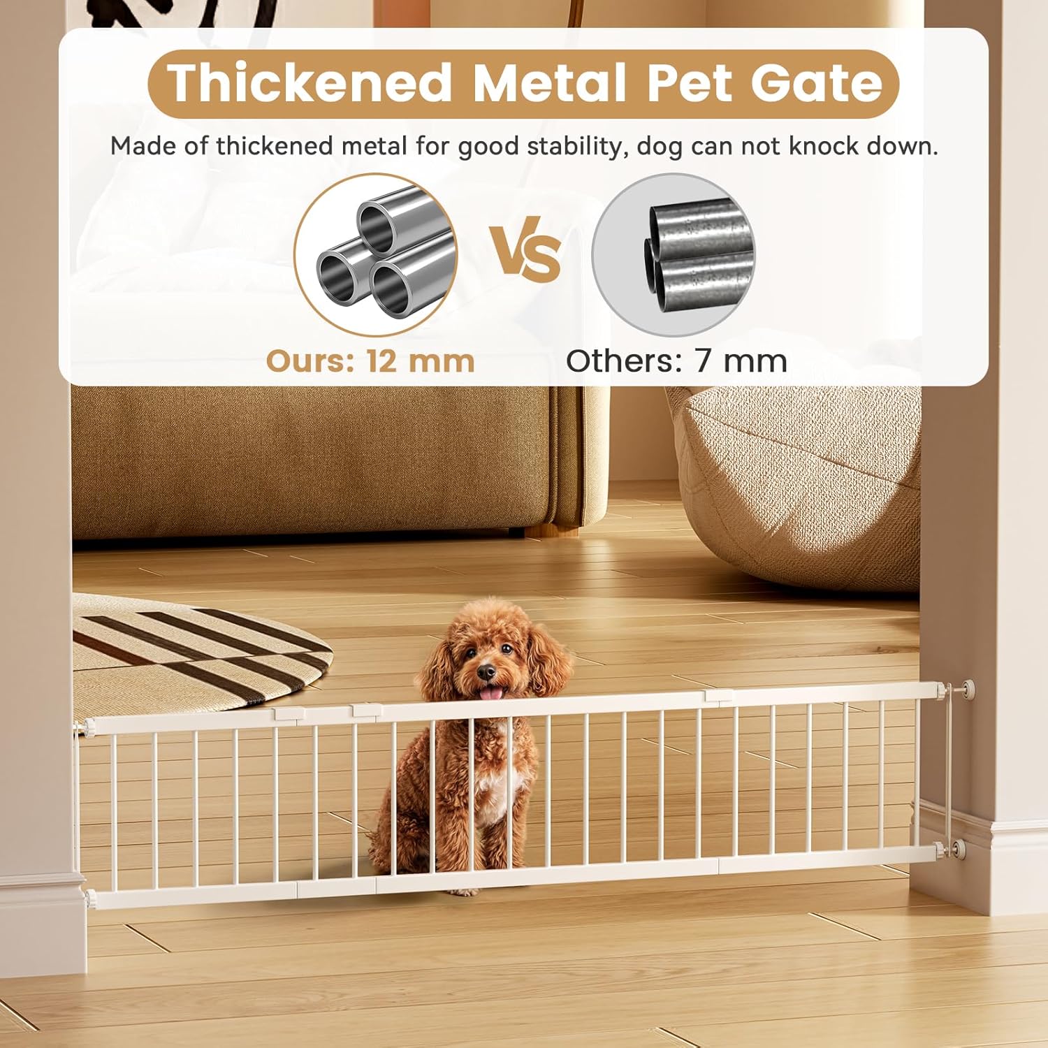 Fldofaves Dog Gate - 18-45 Adjustable Extra Wide Metal Baby Gate to Step Over, 10 Tall Small Pet Gate with 3 Extension Kits, Pressure Mounted for Doorways & Stairs