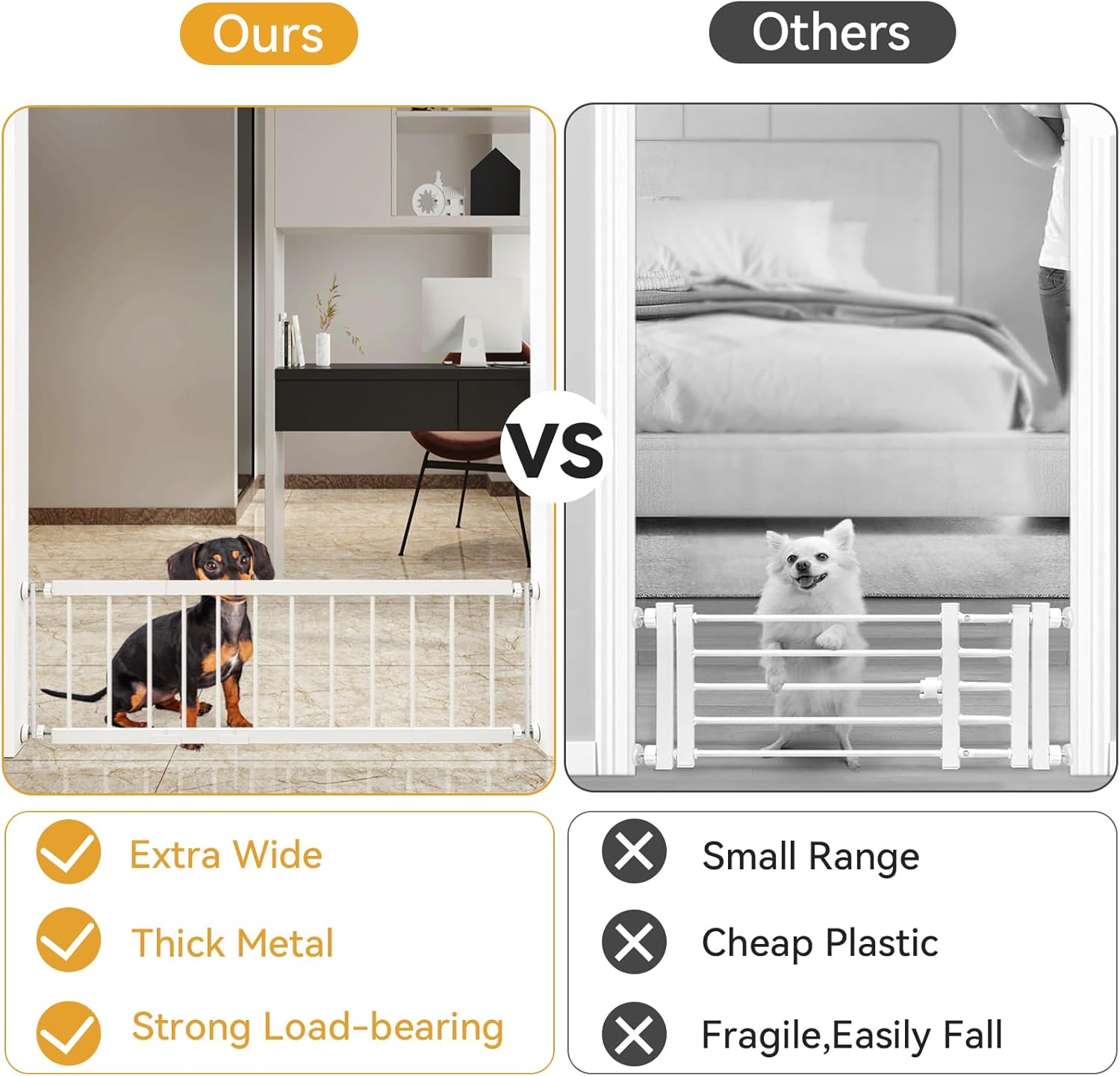 Fldofaves Dog Gate - 18-45 Adjustable Extra Wide Metal Baby Gate to Step Over, 10 Tall Small Pet Gate with 3 Extension Kits, Pressure Mounted for Doorways & Stairs