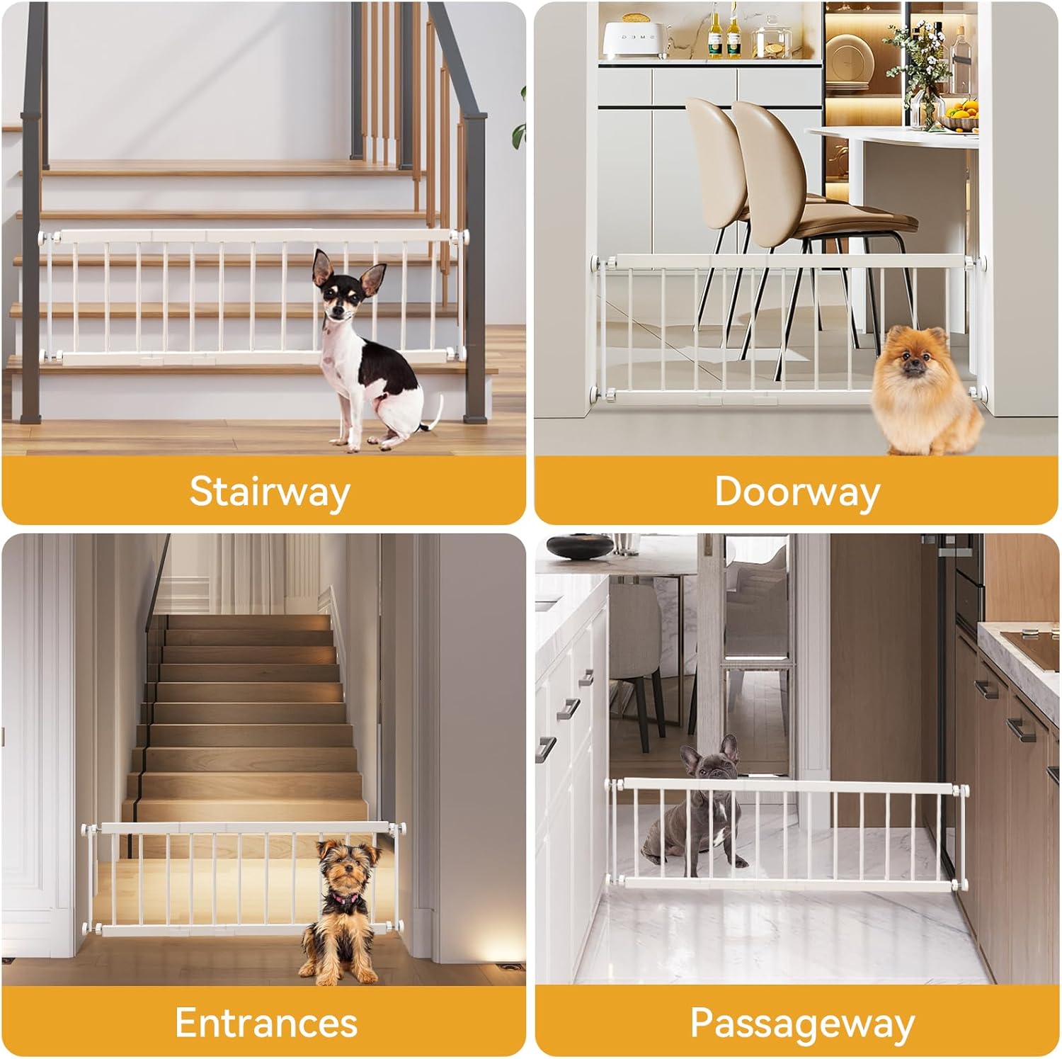 Fldofaves Dog Gate - 18-45 Adjustable Extra Wide Metal Baby Gate to Step Over, 10 Tall Small Pet Gate with 3 Extension Kits, Pressure Mounted for Doorways & Stairs