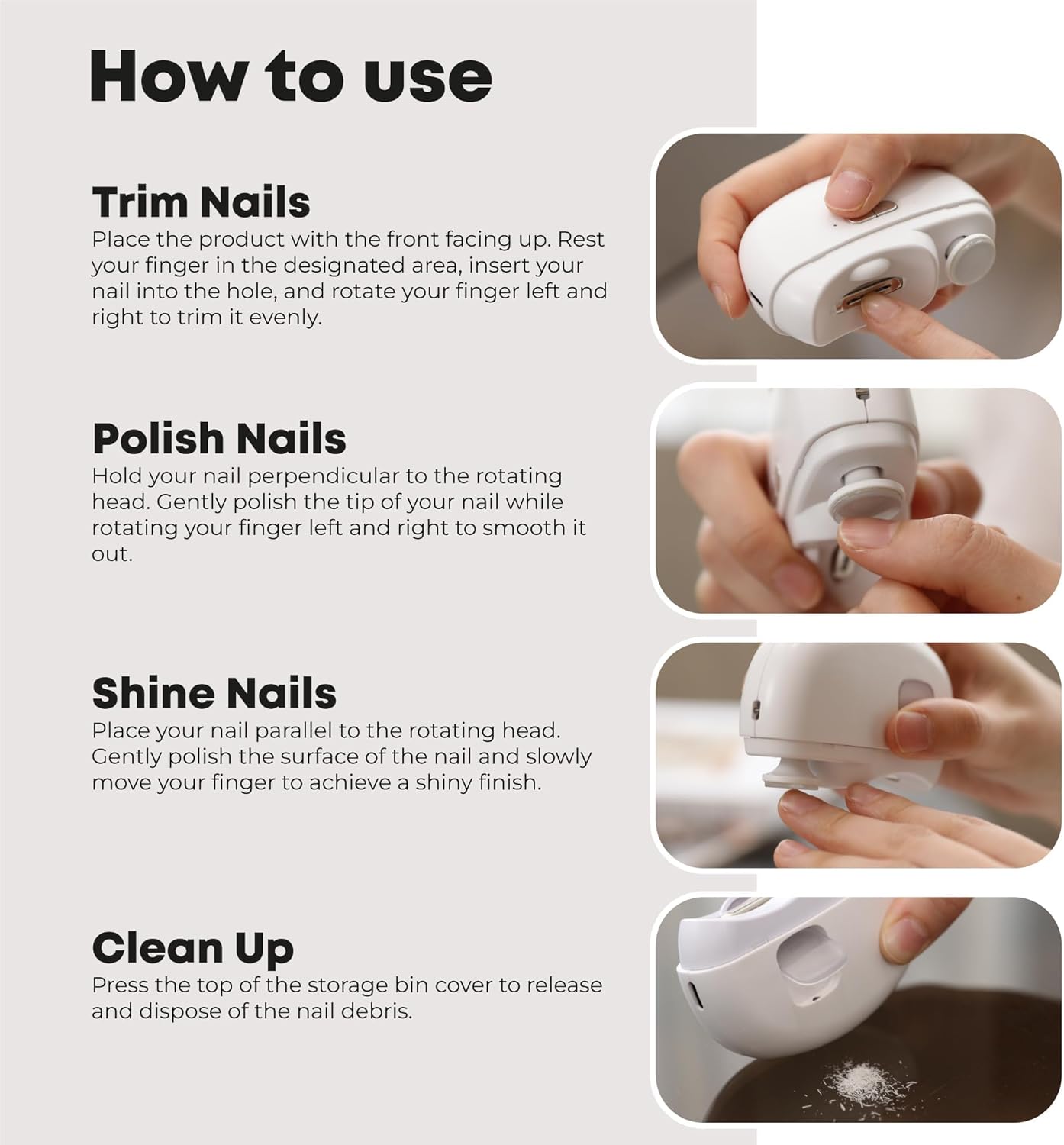 Electric Automatic Nail Clipper - 2 in 1 Auto Fingernail Cutter and Polishing Grinder for Baby Senior Adults - Rechargeable Cordless USB Battery Fingernail Trimmer