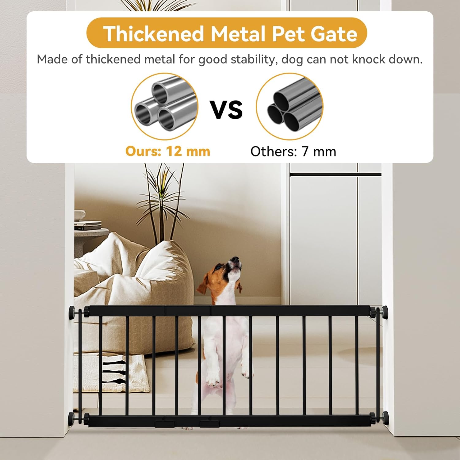 Fldofaves Dog Gate - 18-45 Adjustable Extra Wide Metal Baby Gate to Step Over, 10 Tall Small Pet Gate with 3 Extension Kits, Pressure Mounted for Doorways & Stairs