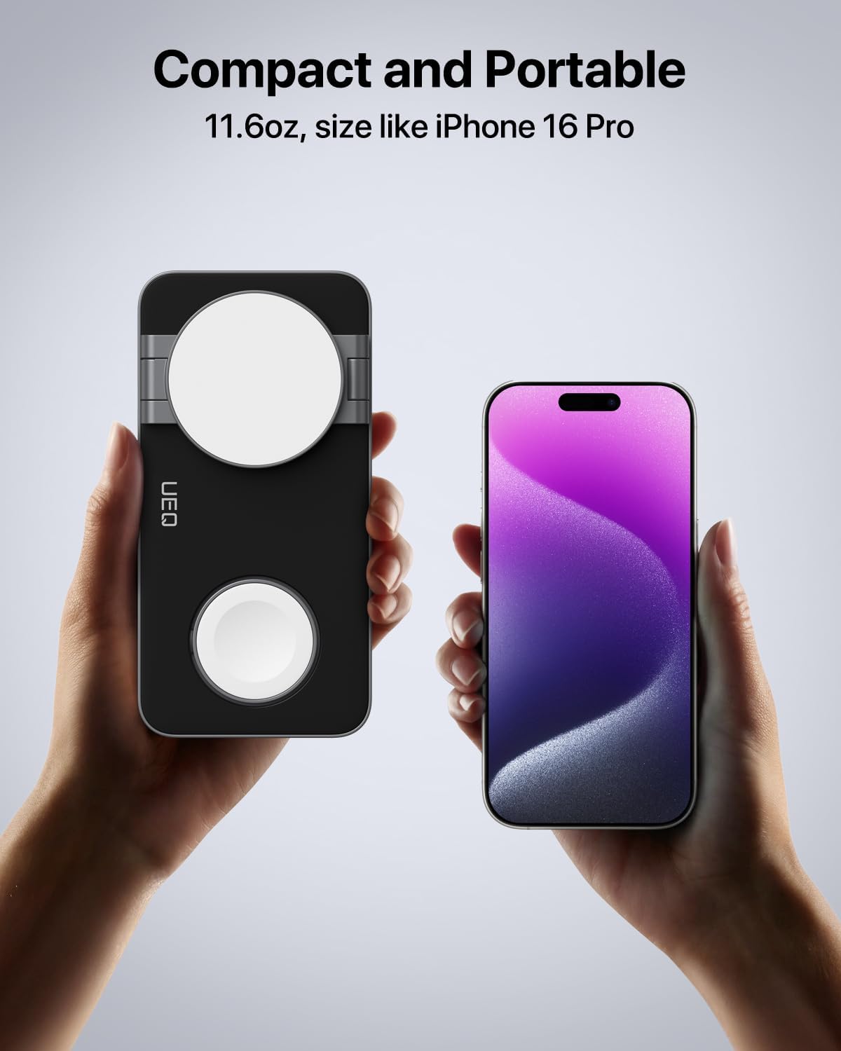 UEQ Foldable 3 in 1 Wireless Charging Station for Apple Magsafe Charger Stand,Fast Magnetic Wireless Charger Station for iPhone 17 Air 16 15 14 13 12 Series,Airpods Pro,Apple Watch Ultra (Pure Black)