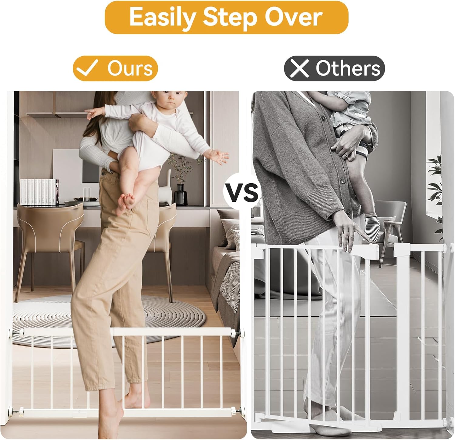 Fldofaves Dog Gate - 18-45 Adjustable Extra Wide Metal Baby Gate to Step Over, 10 Tall Small Pet Gate with 3 Extension Kits, Pressure Mounted for Doorways & Stairs