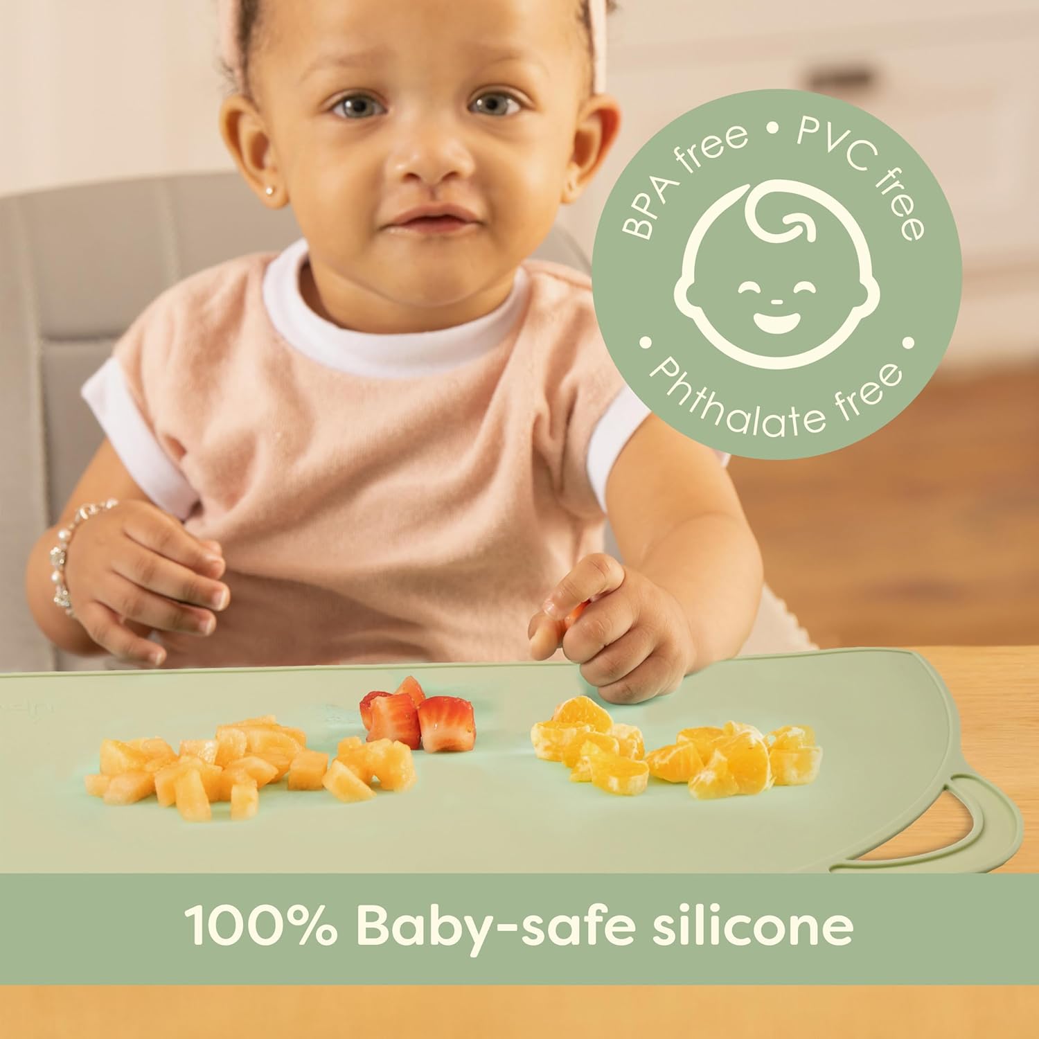 UpwardBaby Rectangular Silicone Toddler Placemat - Food-Catching Suction Table Mat, BPA-Free Baby-Led Weaning Supply, Easy-Clean Washable Mat, Gray