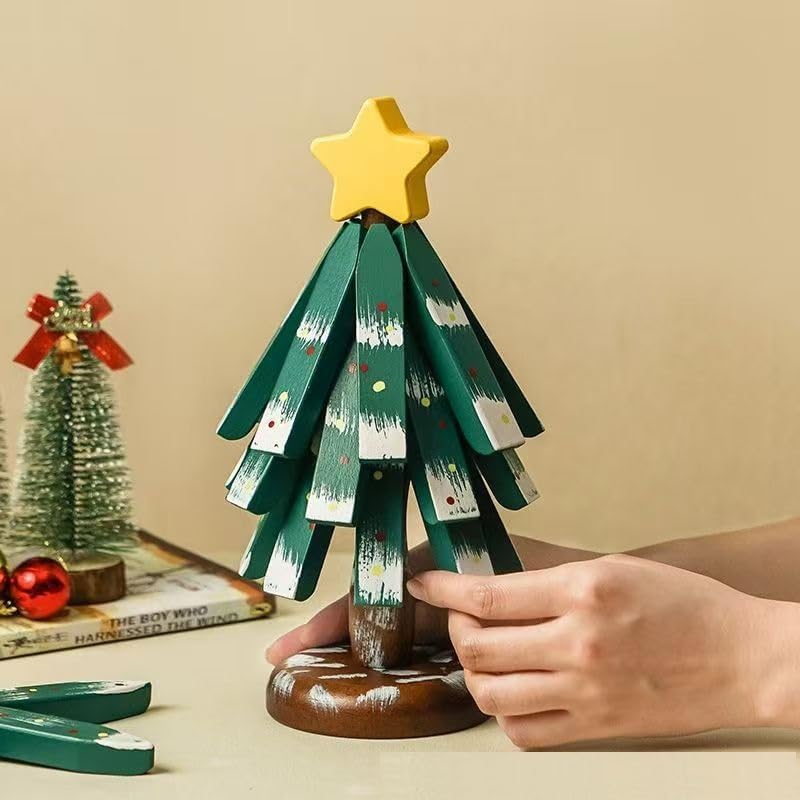 Premium Wooden Christmas Tree Trivet Set for Hot Dishes - Heat Resistant Table Pad, Decorative Coaster for Holiday Dining, Easy to Clean & Stackable Storage (Leaf-Shaped Round)