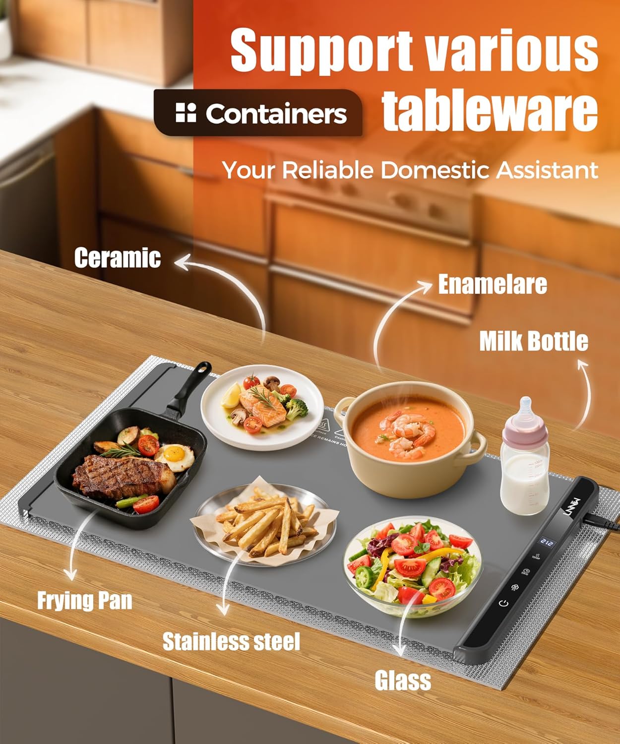 Extra Large Food Warming Mat with Heat-Resistant Pad, 36X15 Inch, 6 Temperature & 6 Timer Settings, Child Lock Safety, Fits More Dishes for Family Dinners and Parties