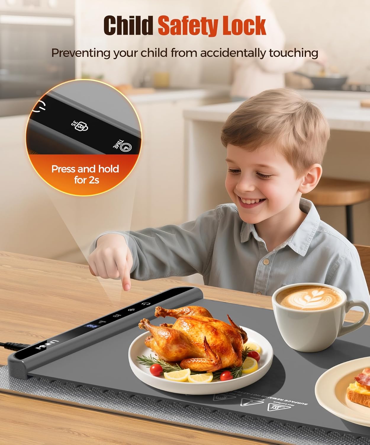 Extra Large Food Warming Mat with Heat-Resistant Pad, 36X15 Inch, 6 Temperature & 6 Timer Settings, Child Lock Safety, Fits More Dishes for Family Dinners and Parties