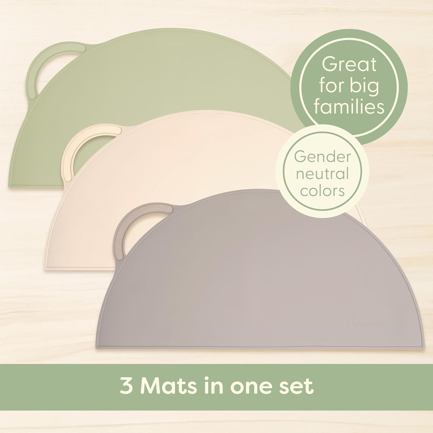 UpwardBaby Rectangular Silicone Toddler Placemat - Food-Catching Suction Table Mat, BPA-Free Baby-Led Weaning Supply, Easy-Clean Washable Mat, Gray