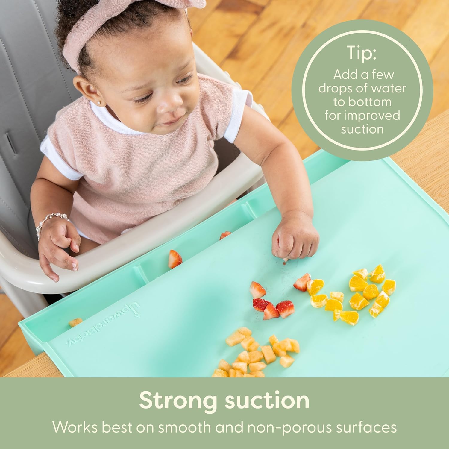 UpwardBaby Rectangular Silicone Toddler Placemat - Food-Catching Suction Table Mat, BPA-Free Baby-Led Weaning Supply, Easy-Clean Washable Mat, Gray