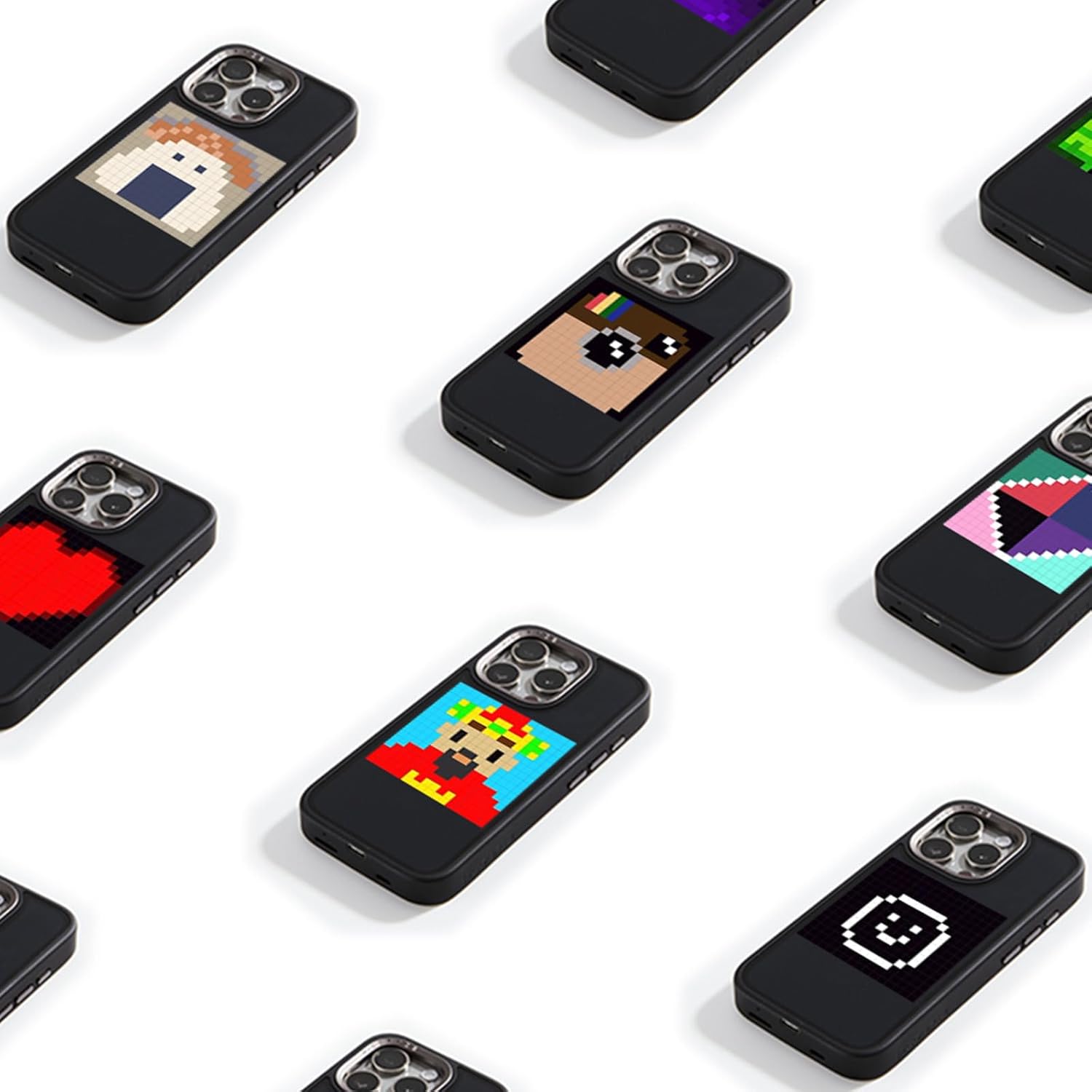 Smart LED Art Display Phone Case for iPhone 15 Pro Case, DIY Graffiti GIF Animation Image Text Programmable 16x16 LED Screen with APP Control Black