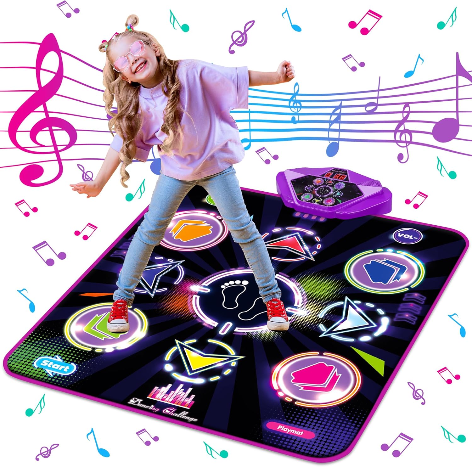 Kusntin Unicorn Dance Mat, Dance Mixer Rhythm Step Play Mat, Pink Dance Pad with LED Lights, Adjustable Volume, Built-in Music, 5 Game Modes, Xmas B-Day Gifts for 3-12 Years Old Girls Toys