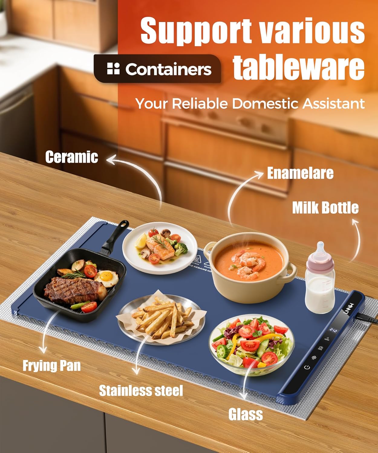 Extra Large Food Warming Mat with Heat-Resistant Pad, 36X15 Inch, 6 Temperature & 6 Timer Settings, Child Lock Safety, Fits More Dishes for Family Dinners and Parties