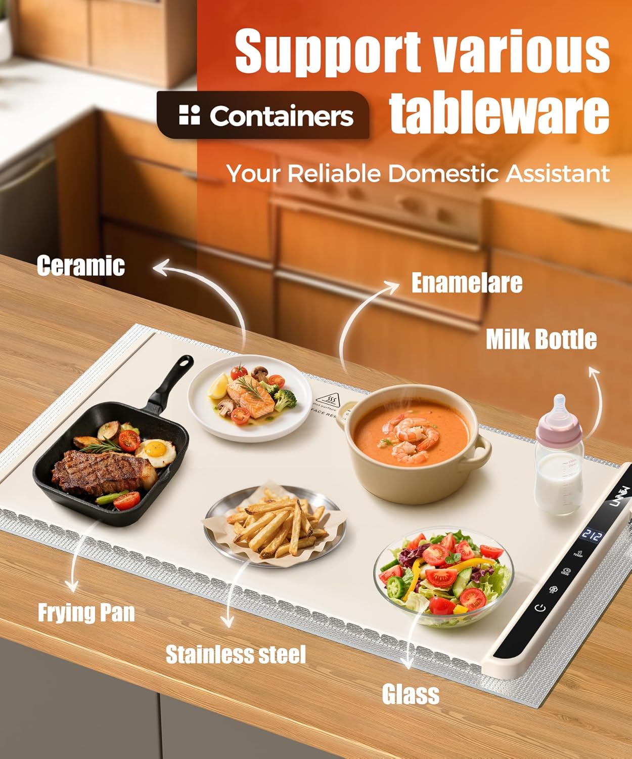 Extra Large Food Warming Mat with Heat-Resistant Pad, 36X15 Inch, 6 Temperature & 6 Timer Settings, Child Lock Safety, Fits More Dishes for Family Dinners and Parties