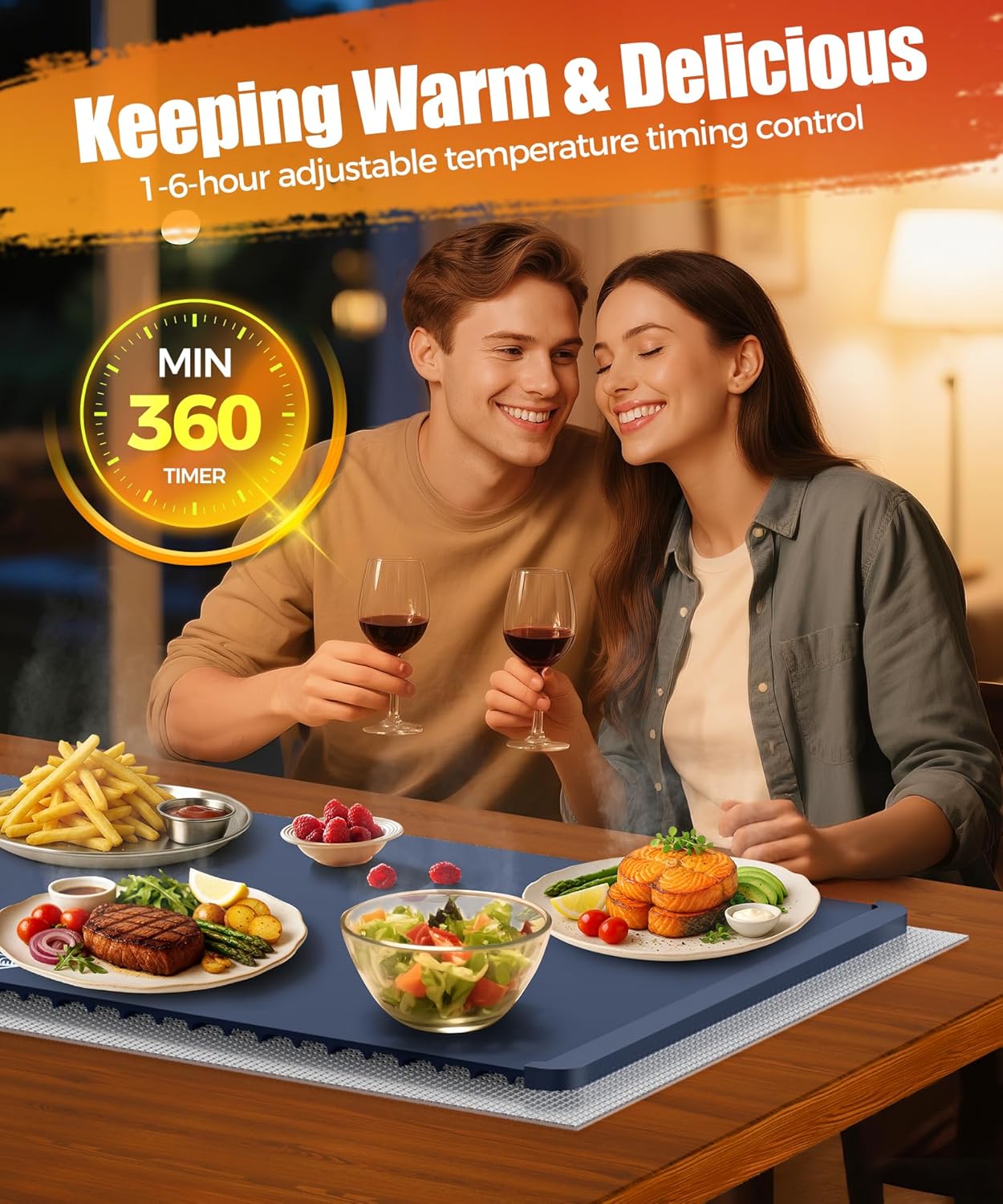 Extra Large Food Warming Mat with Heat-Resistant Pad, 36X15 Inch, 6 Temperature & 6 Timer Settings, Child Lock Safety, Fits More Dishes for Family Dinners and Parties