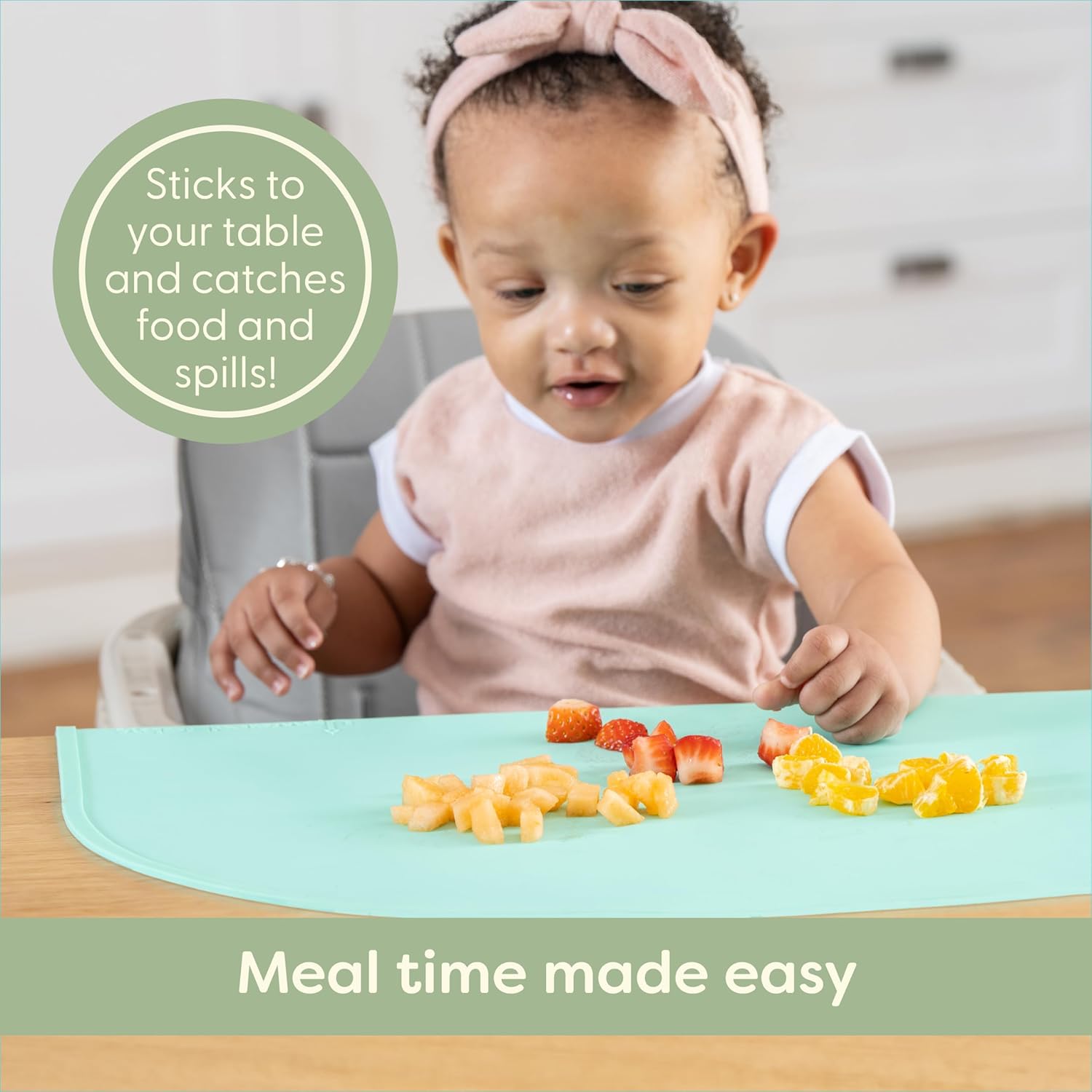UpwardBaby Rectangular Silicone Toddler Placemat - Food-Catching Suction Table Mat, BPA-Free Baby-Led Weaning Supply, Easy-Clean Washable Mat, Gray
