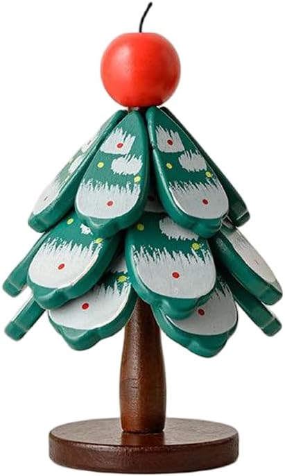 Christmas Tree Coaster Set with Stand, Green Snowman Design, Decorative Insulation Pads, Holiday Theme Home Decor (Green Christmas Tree with Four Layers of Apples)