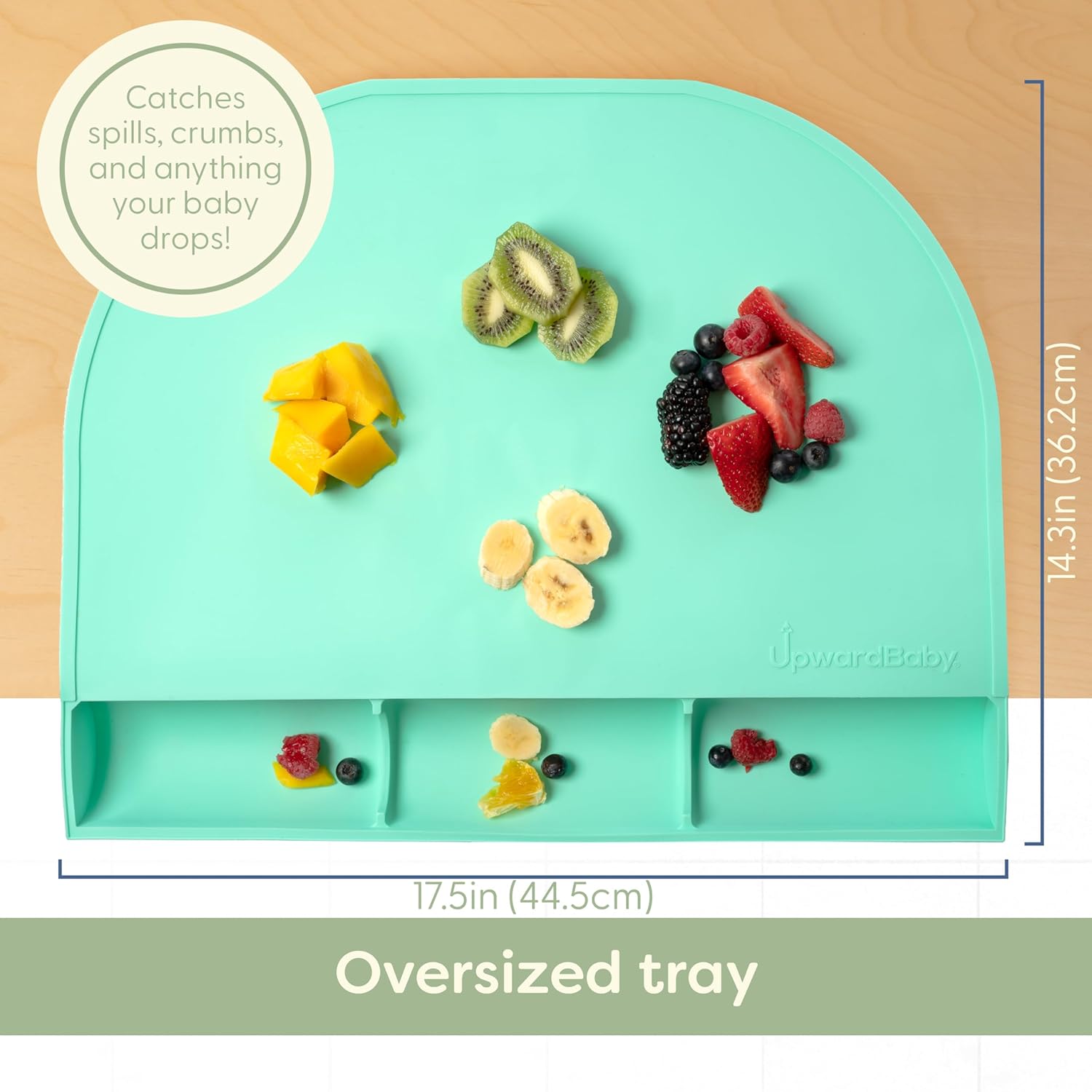 UpwardBaby Rectangular Silicone Toddler Placemat - Food-Catching Suction Table Mat, BPA-Free Baby-Led Weaning Supply, Easy-Clean Washable Mat, Gray