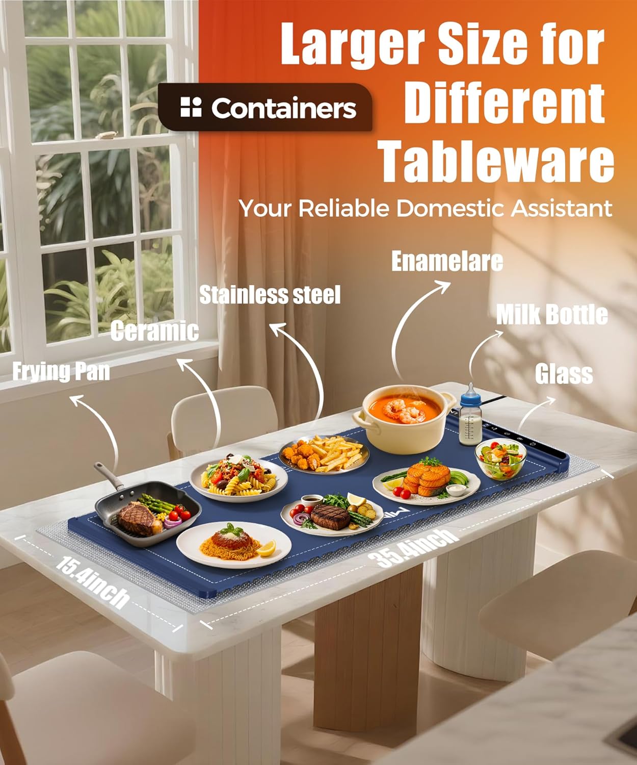 Extra Large Food Warming Mat with Heat-Resistant Pad, 36X15 Inch, 6 Temperature & 6 Timer Settings, Child Lock Safety, Fits More Dishes for Family Dinners and Parties