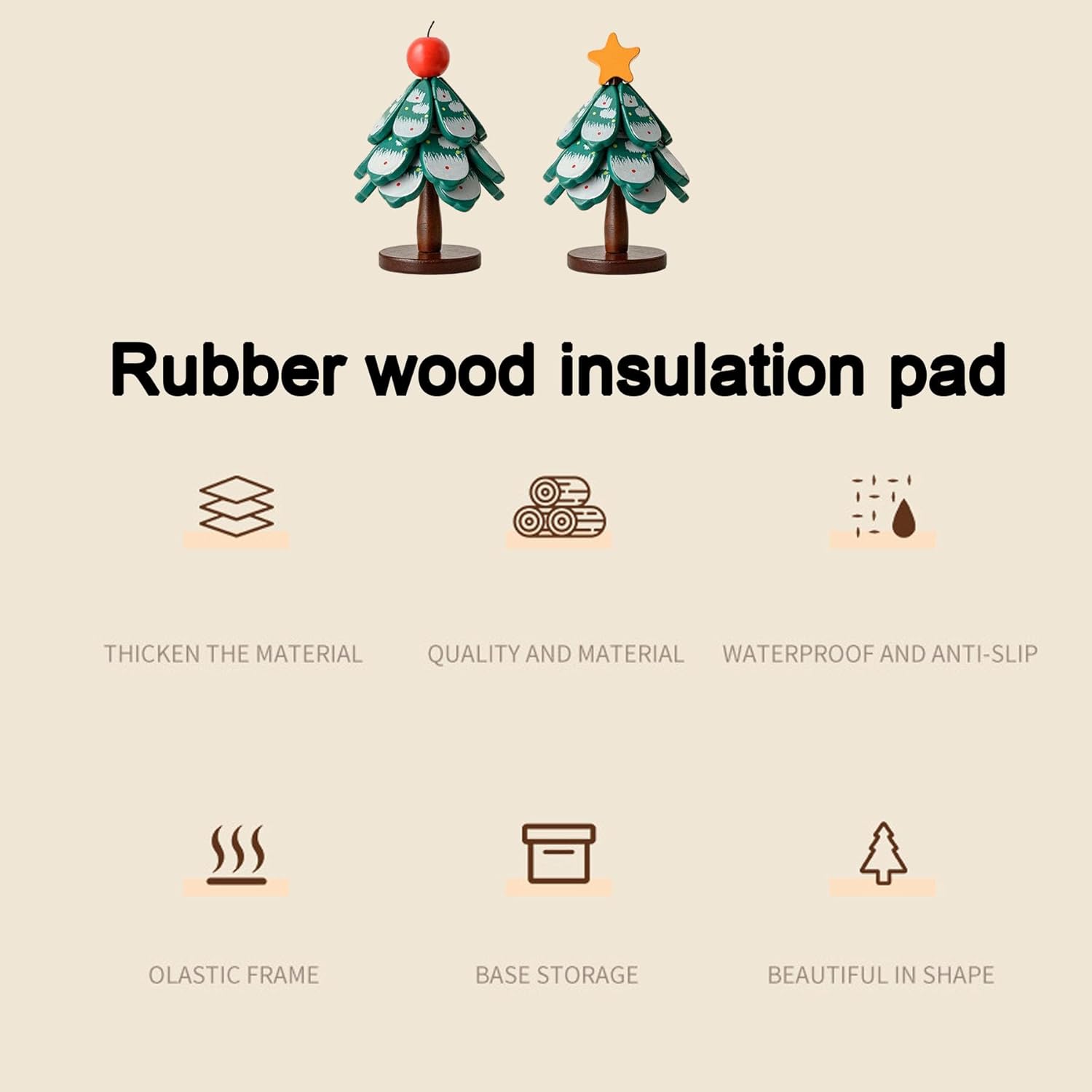 Christmas Tree Coaster Set with Stand, Green Snowman Design, Decorative Insulation Pads, Holiday Theme Home Decor (Green Christmas Tree with Four Layers of Apples)