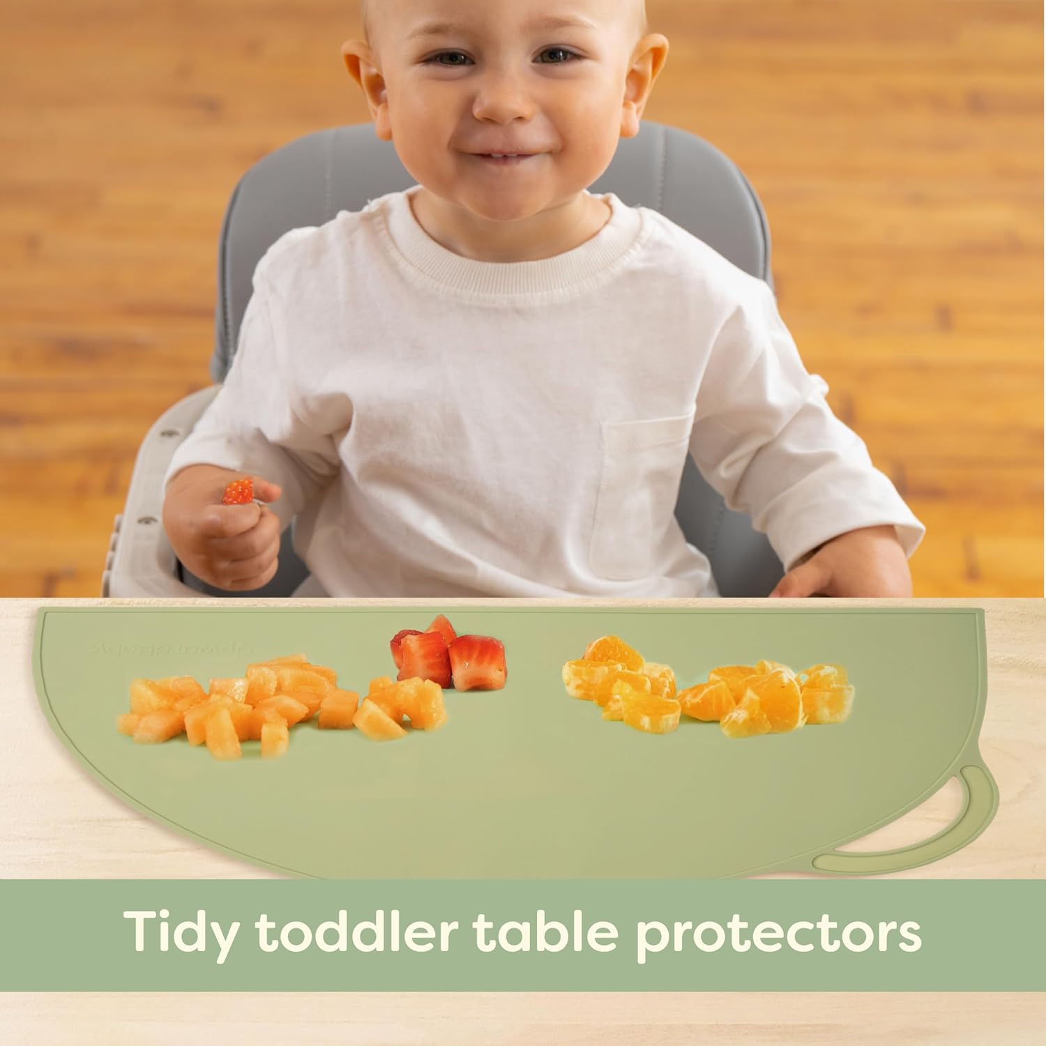 UpwardBaby Rectangular Silicone Toddler Placemat - Food-Catching Suction Table Mat, BPA-Free Baby-Led Weaning Supply, Easy-Clean Washable Mat, Gray