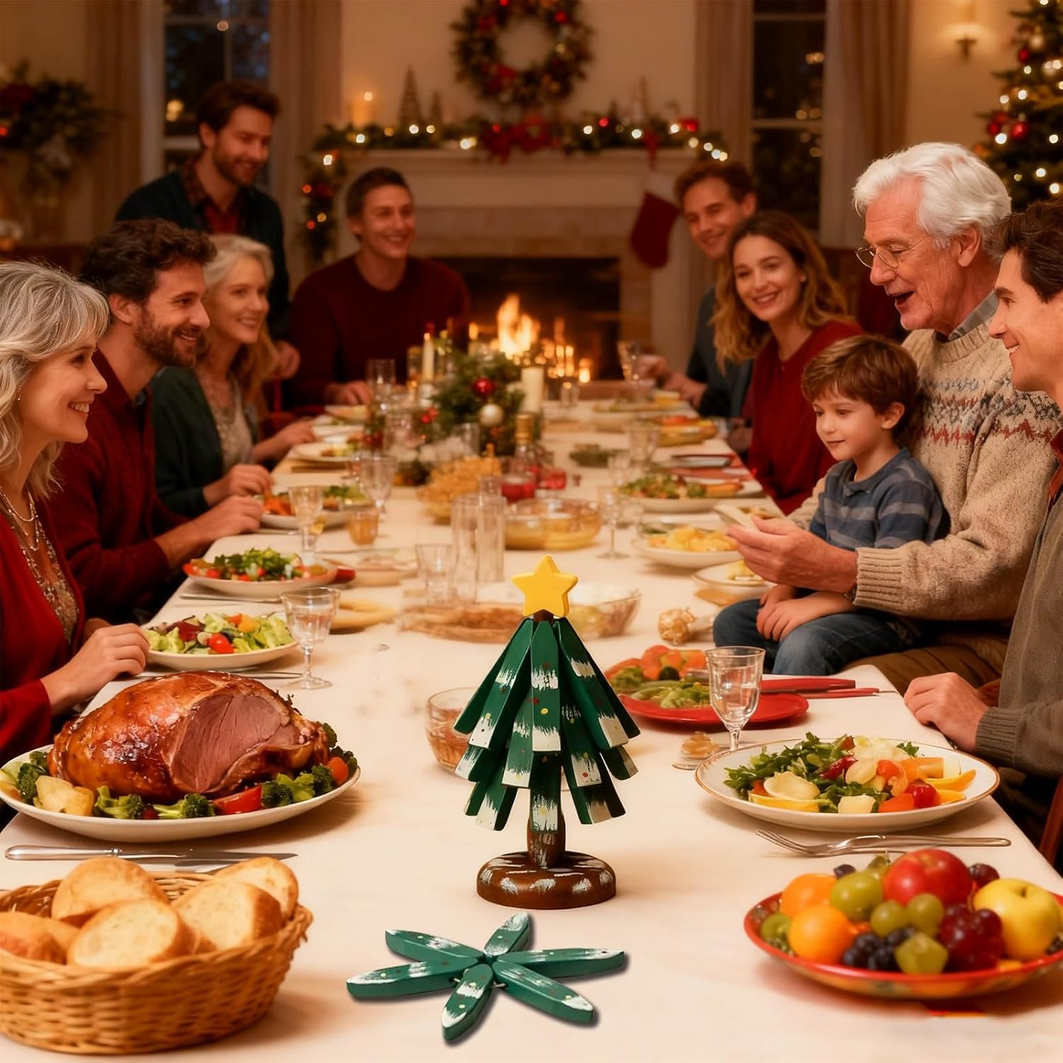 Premium Wooden Christmas Tree Trivet Set for Hot Dishes - Heat Resistant Table Pad, Decorative Coaster for Holiday Dining, Easy to Clean & Stackable Storage (Leaf-Shaped Round)